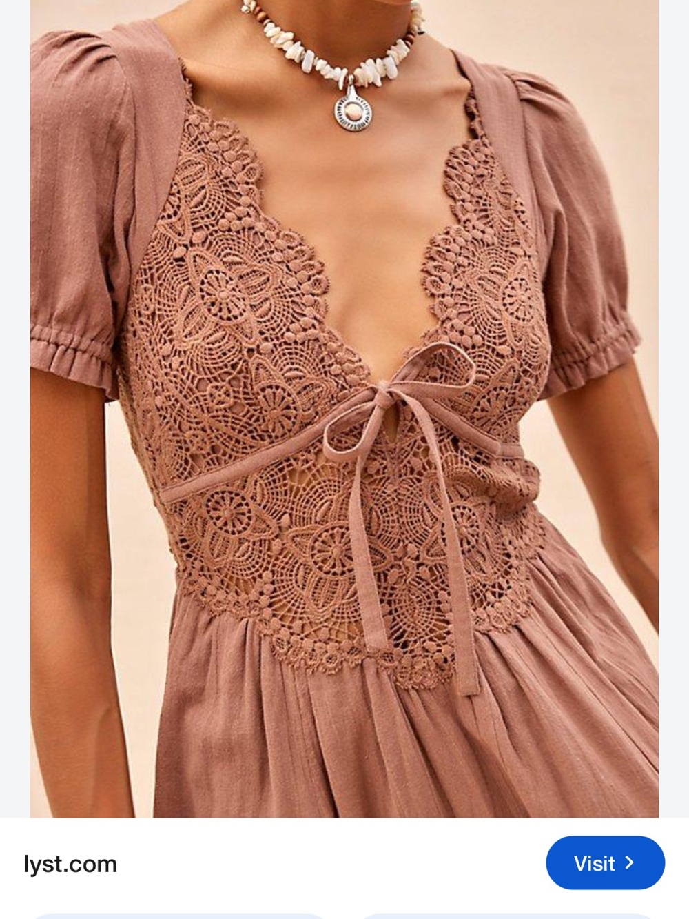 Free People Brown Lace-Trim Maxi Dress with gorgeous bow in back - Picture 3 of 5